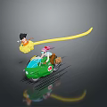 Scenic Gray Background View With Green Motorcycle Yellow Cloud Long Tail And Reflection 3d model