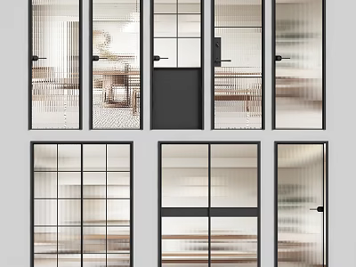 Different Styles Of Modern Glass Doors With Black Frames And Frosted Panels 3d model