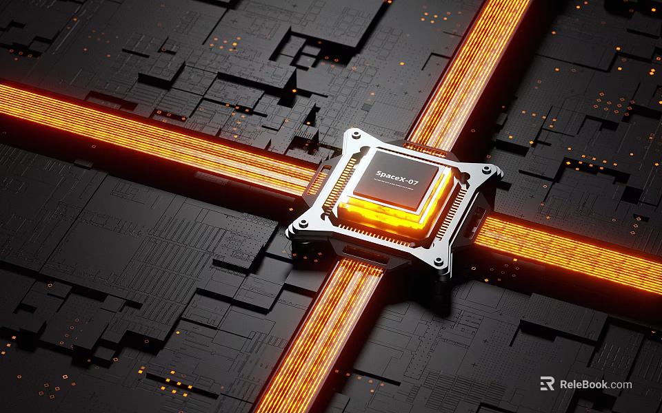 Smart Machine Core Components Featuring CPU Chip On Circuit Board With Glowing Lines 3d model