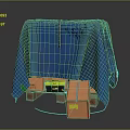 Household Items Covered With Blue Cloth On Pallet And Cardboard Box
