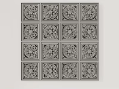 Intricate Floral Carved Square Decorative Panels Arranged in Grid Pattern for Interior Design 3d model