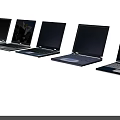 Five Modern Laptops Arranged In A Row With Various Screen Displays On Black Background 3d model