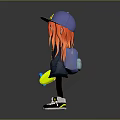 3D Cartoon Character With Orange Hair Blue Cap Holding Yellow Skateboard Wearing Jacket And Sneakers