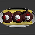 White Plate With Banana Ice Cream Sundae Topped With Chocolate Sauce Cherries And Whipped Cream