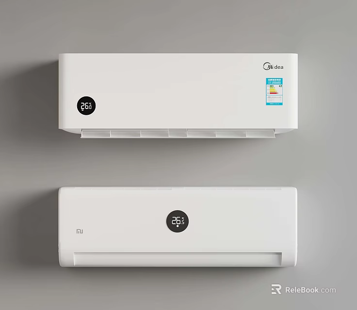 Midea White Wall Mounted Air Conditioners With Temperature Display And Energy Label 3d model 