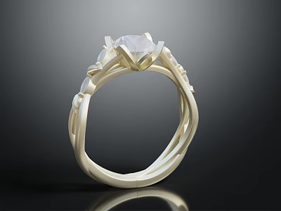 Modern Gold Ring Design With Large Diamond Centerpiece And Elegant Curved Band 3d model