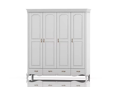 Elegant White Wardrobe With Four Panel Doors Bottom Drawers And Decorative Handles 3d model