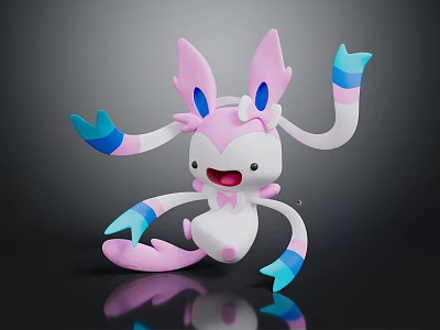 Cute Game Anime Character With Pink White Blue Long Ears And Colorful Tentacle Arms 3d model