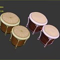 Orange Musical Drums Set of Three with Wooden Shell Metal Rims and Light Colored Heads