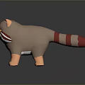 3D Raccoon Plush Toy With Brown Body Red Striped Tail White Markings Orange Paws