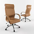 Brown Leather Office Chairs With Swivel Base Fixed Frame Modern Design And Ergonomic Backrest 3d model
