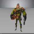 3D Male Character In Yellow Uniform With Red Armor Mechanical Parts And Weapon Gear