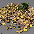 Charming Garden Decor With Mossy Tree Stump And Colorful Fallen Leaves