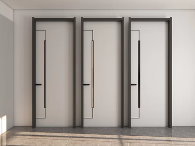 Modern Interior White Flush Doors With Dark Frames And Colorful Strips 3d model