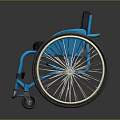 Blue Wheelchair With Black Seat Large Spoke Wheels And Metal Frame