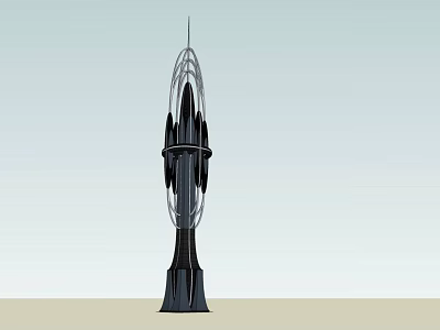 Modern Black Metal Sculpture With Tall Spiral Design Standing On Light Background 3d model