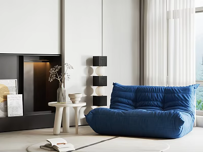 Blue Bean Bag Chair in Modern Living Room with Window Natural Light and Small Table 3d model