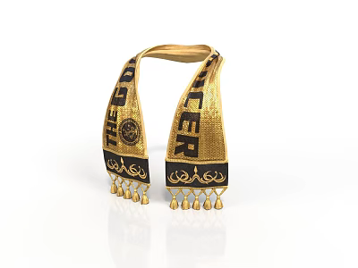 Golden Decorative Scarf With Black Trim And Tassels The Gold Lettering 3d model