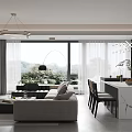 Modern Living Dining Room Interior With Sofa Coffee Table Chandelier And Artwork