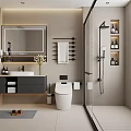 Modern Bathroom Interior Design With Vanity Mirror Sink Toilet Shower Area And Tiles