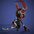 3D Character Creature Design With Black Body Red Horns Blue Eyes And Heart Symbol