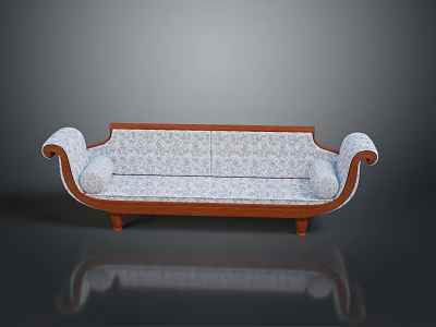 Classic Curved Armrest Sofa With Wooden Frame And Patterned Fabric For Living Room 3d model