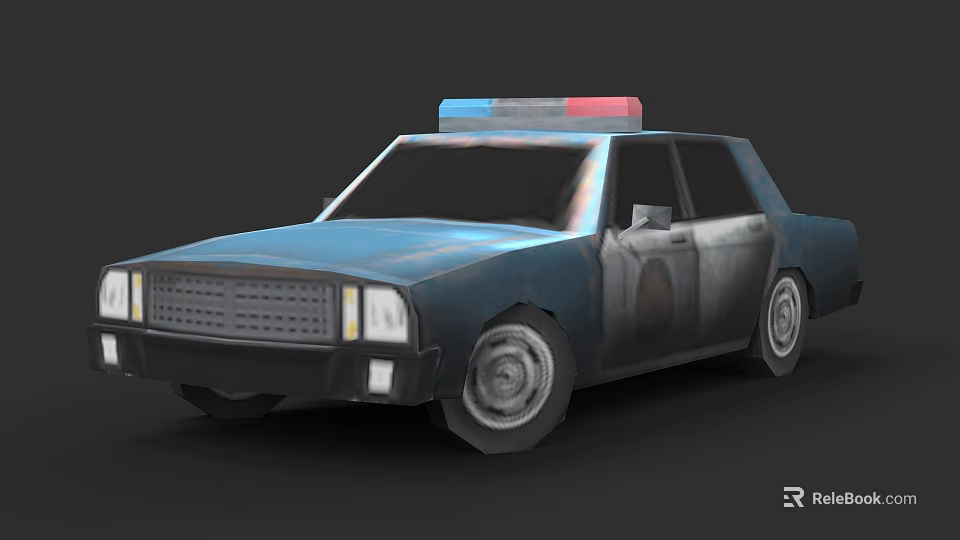 Vintage Blue Police Sedan With Red And Blue Emergency Lights On Top 3d model 