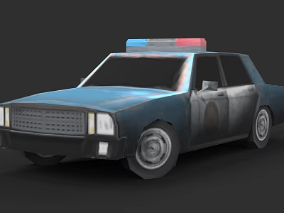 Vintage Blue Police Sedan With Red And Blue Emergency Lights On Top 3d model