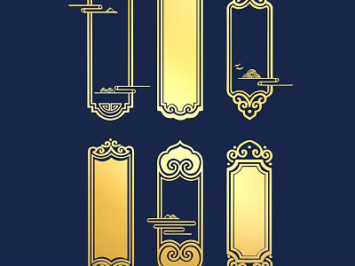 Chinese Traditional Golden Carved Decorative Frames With Intricate Patterns 3d model