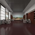 Spacious Public Office Space With Large Windows Desks Chairs Bookshelves And Wooden Flooring