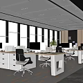 Modern Public Office Space With Ergonomic Chairs Workstations Large Windows And Bookshelves