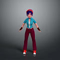 Game And Movie Character With Purple Hair Red Headband Blue Shirt And Red Shoes