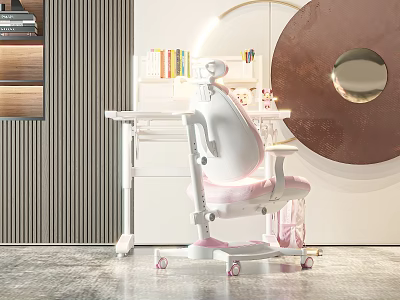 Modern Ergonomic Kids Desk Chair Set With Pink Rolling Chair And White Study Table 3d model