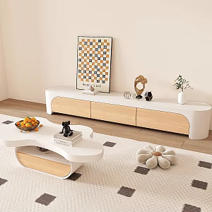 Cream Log Style TV Cabinet Simple Home Living Room Small Apartment Floor Cabinet Coffee Table TV Cabinet Combination 3d model