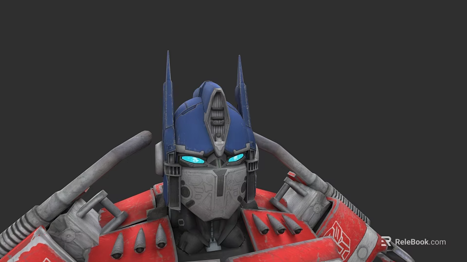 Optimus Prime Movie Character Blue Helmet Glowing Blue Eyes Red Shoulder Armor Autobot Symbol 3d model 