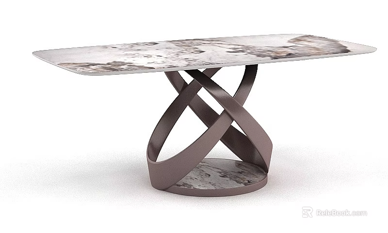 Modern Dining Table With Marble Patterned Tabletop And Crossed Metal Legs 3d model