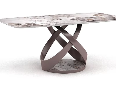 Modern Dining Table With Marble Patterned Tabletop And Crossed Metal Legs 3d model