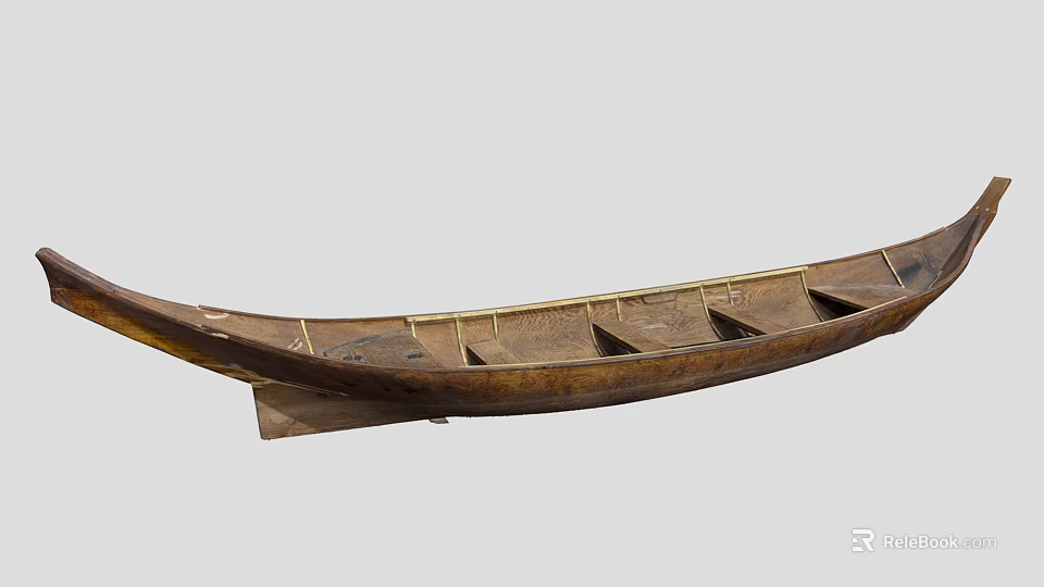 Vintage Traditional Handcrafted Wooden Boat With Classic Design And Carved Details 3d model 