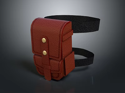 Brown Leather Small Waist Bag With Black Strap And Gold Buttons For Daily Use 3d model
