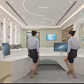 Modern Medical Clinic Reception Area With Waiting Seats Children Play Zone And Doctor