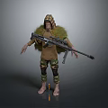 Camouflage Sniper Character With Green Leaf Disguise And Long Sniper Rifle