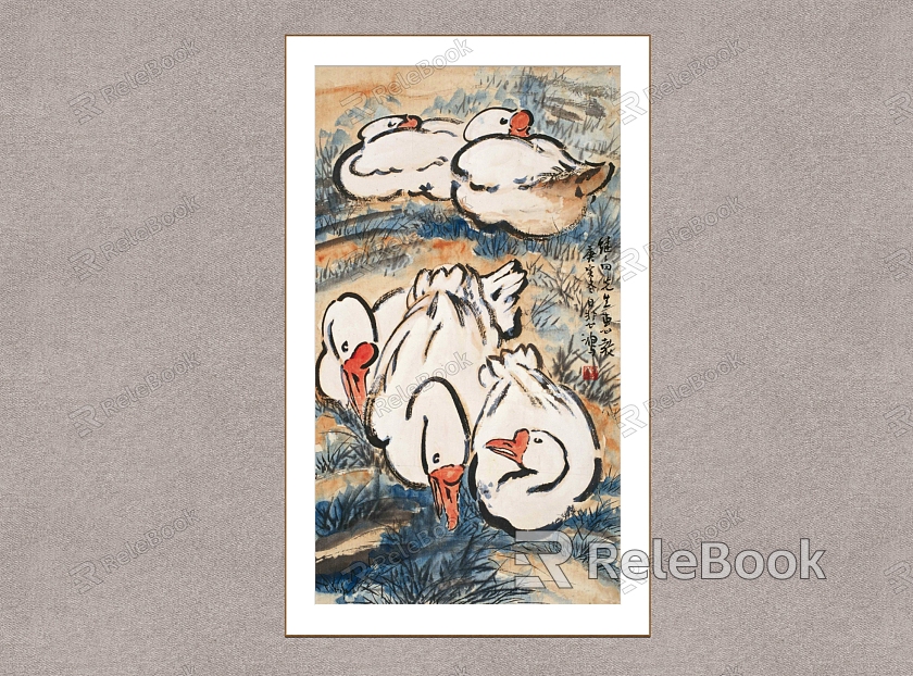 New Chinese Animal Painting Xu Beihong Five Goose model