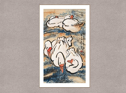 New Chinese Animal Painting Xu Beihong Five Goose 3d model