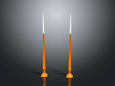 Two Orange Candles With White Wicks And Bases On Black Background 3d model