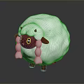 Adorable Cartoon Sheep With White Curly Wool Brown Head And Yellow Eyes