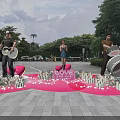 Outdoor Music Performance With Guitar Singer Drums Love Sign Heart Decorations Candles And Flowers