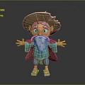 Cartoon Old Man Character With Straw Hat White Beard And Open Arms
