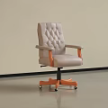 Beige Diamond Tufted Office Chair With Wooden Armrests And Orange Casters