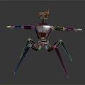 Metallic Robotic Creature With Red Textured Body And Multiple Legs Design