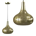 Golden Teardrop Shaped Pendant Lights With Intricate Perforated Patterns And Modern Design